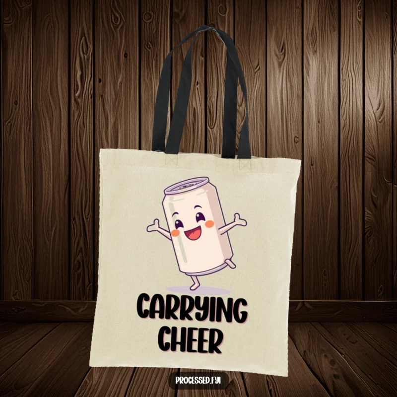 Funny tote bag featuring a cheerful anthropomorphic soda can performing a cartwheel, perfect for carrying daily essentials with flair.