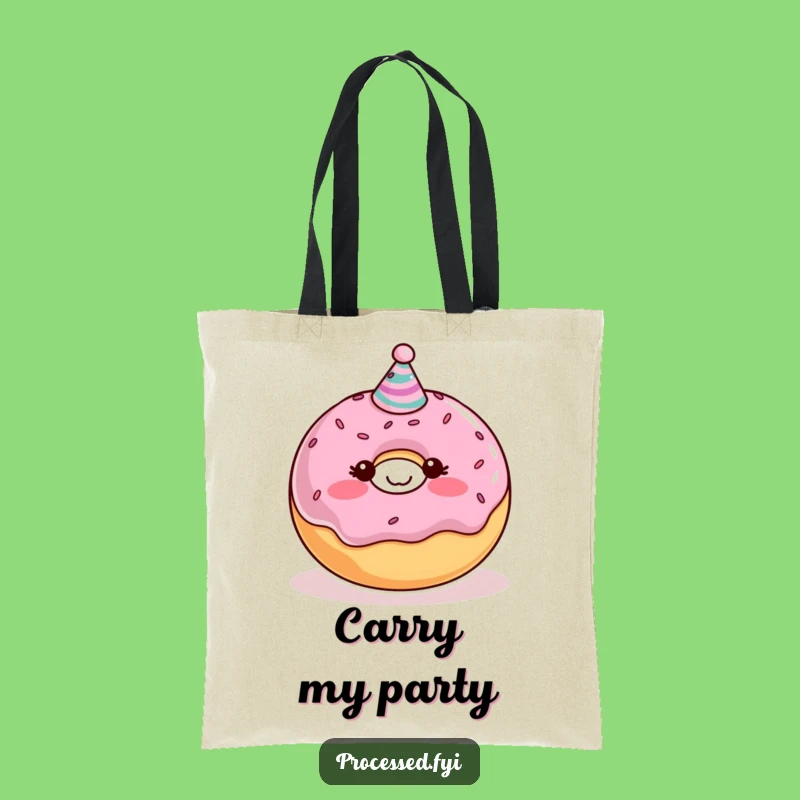 Funny Donut Tote Bag: Party Hat Character, Stylish & Hilarious Gift!