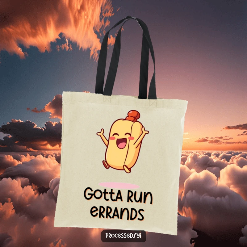 Funny Excited Hot Dog Tote Bag: A happy, energetic hot dog in its bun, performing a cheerful jump in the air.