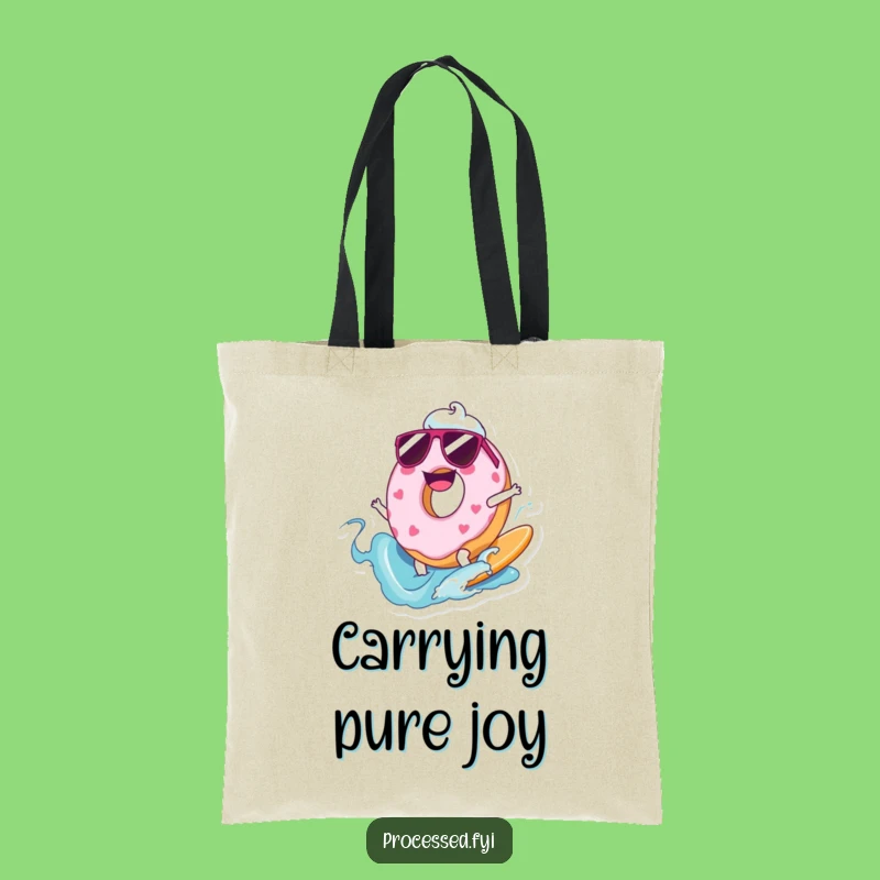 Funny Joyful Donut Surfer Tote Bag: Carry Your Essentials on a Frosting Wave!