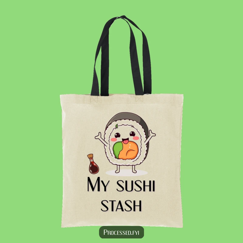 Funny Sushi Wave Tote Bag: Carry Your Essentials with a Happy Sushi Roll