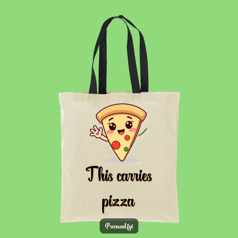 Funny Pizza Tote Bag: Happy Slice Waving Pepperoni Hand - Carry Your Laughs